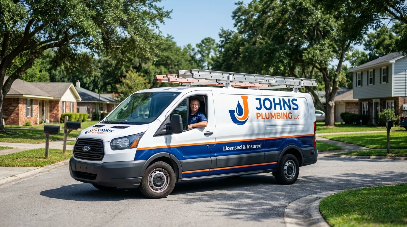 Johns Plumbing LLC service van in Saluda, VA