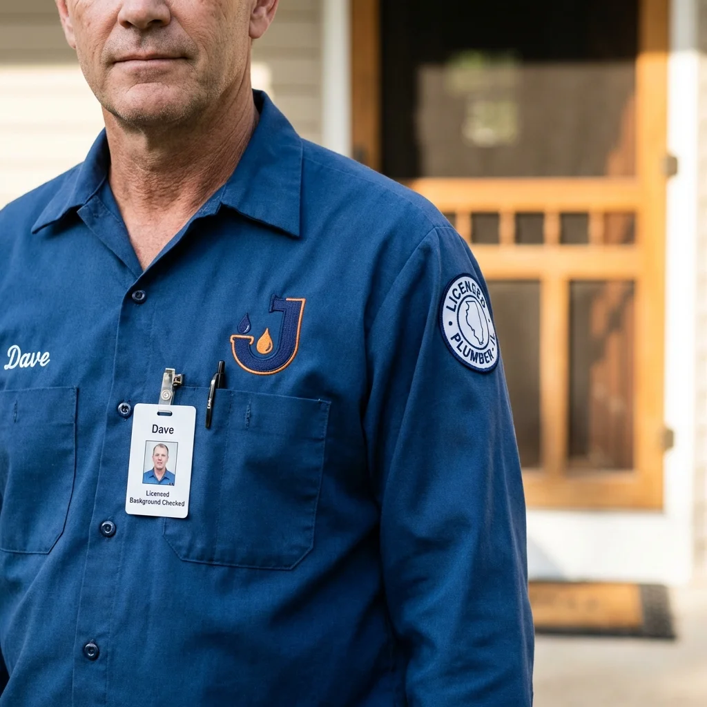 Licensed plumber showing ID badge in Saluda, VA