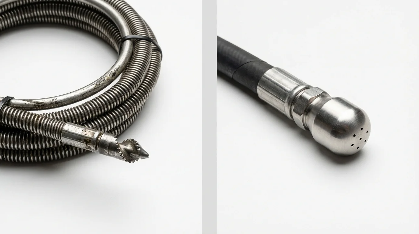 Drain snake cable and hydro jetting nozzle used for drain cleaning in Saluda, VA