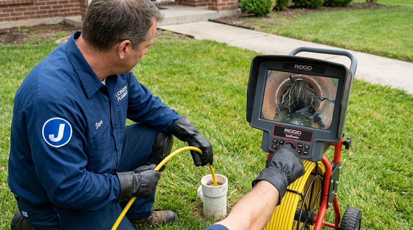 Sewer camera inspection being performed by Johns Plumbing LLC in Saluda