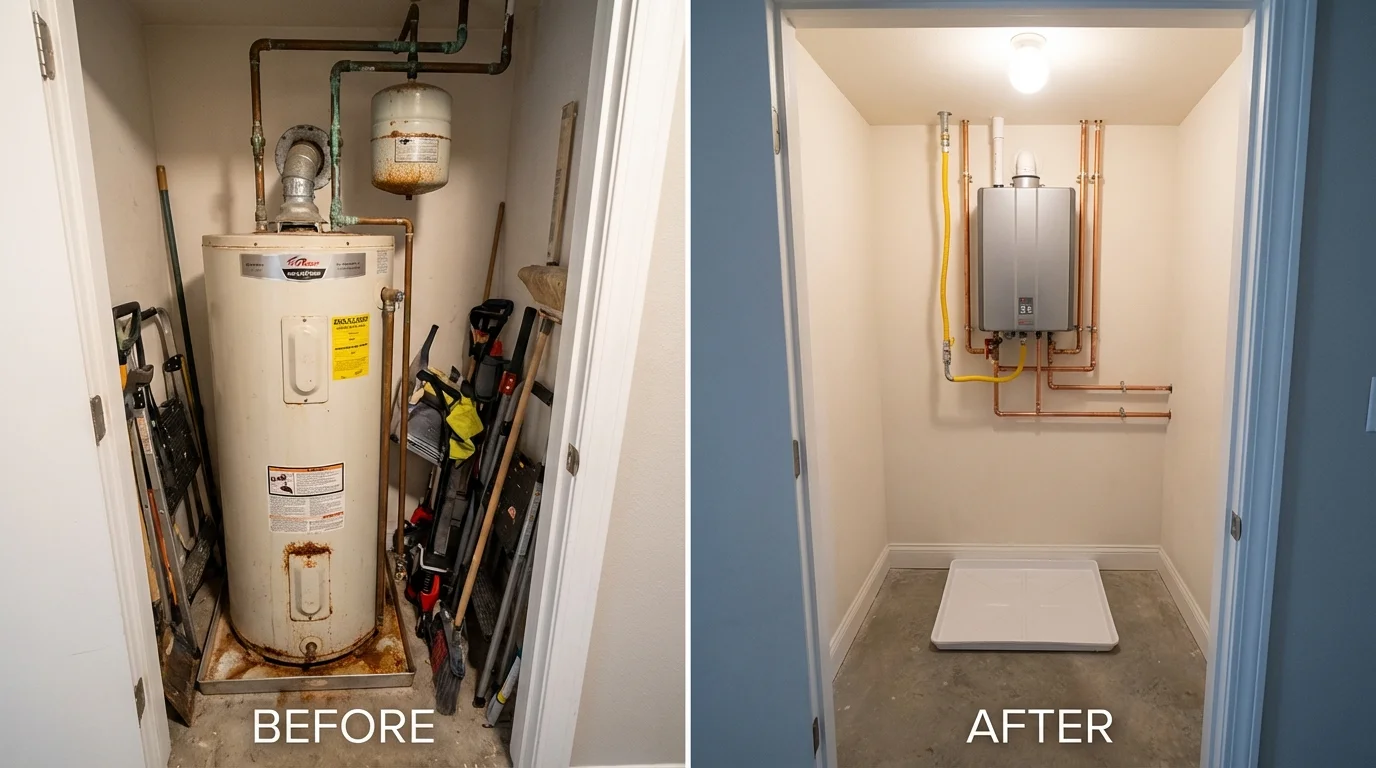 Tank water heater versus wall-mounted tankless unit comparison for Saluda, VA homeowners