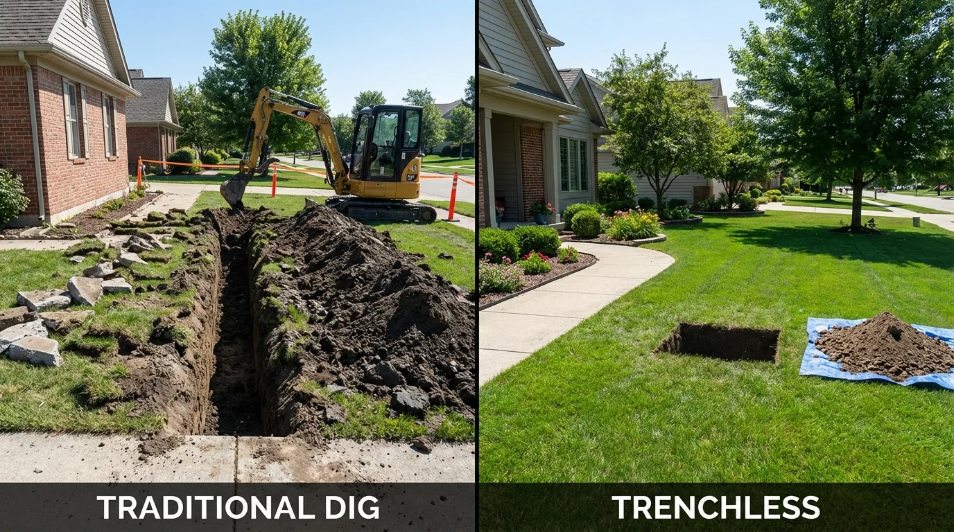 Trenchless sewer repair with minimal yard damage versus traditional excavation in Saluda, VA